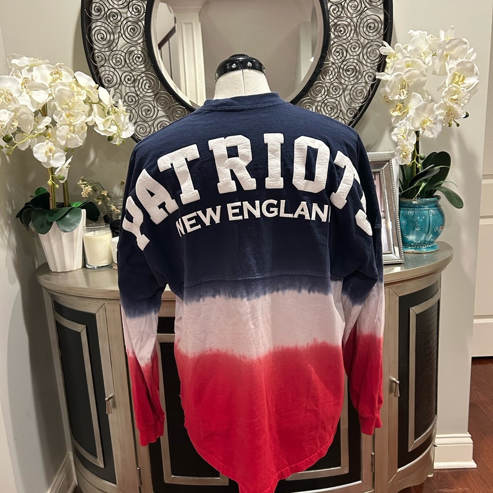 New England Patriots Long Sleeve Tie-Dye Crewneck - Navy White Red #164